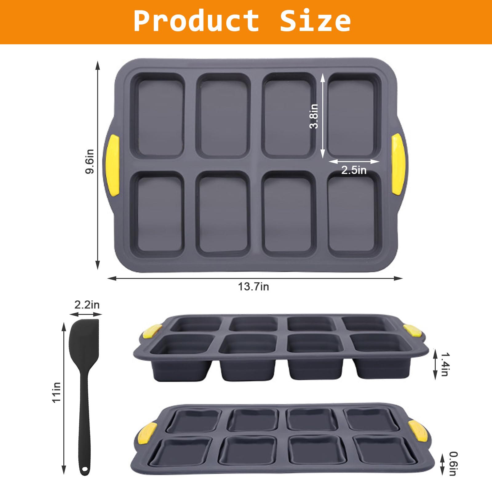 Moule à muffins en silicone, pliable, pour 12 muffins, avec cadre en métal, moule à cupcakes anti-adhésif avec spatule pour la cuisson, passe au lave-vaisselle, sans BPA (8 cavités)
