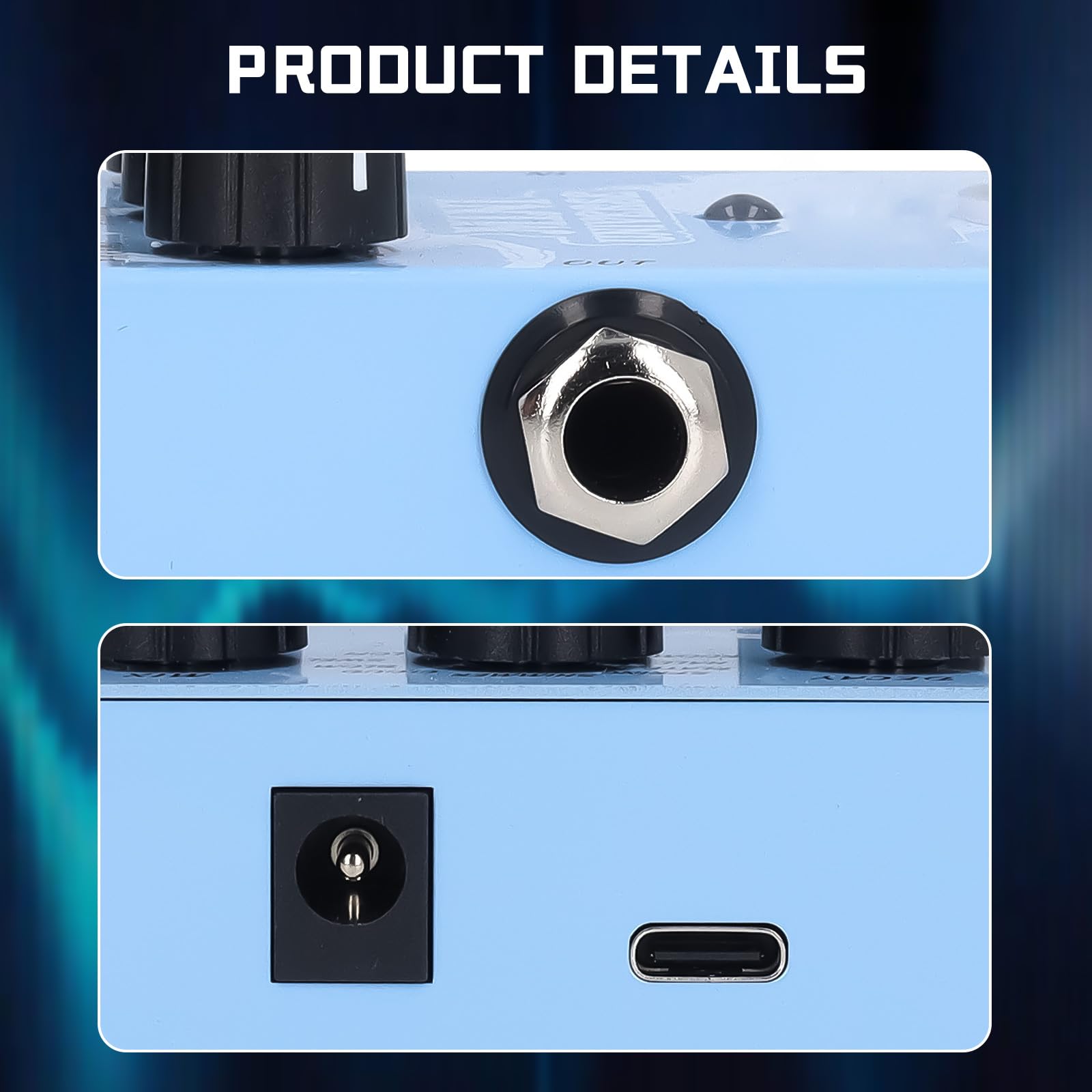 M-VAVE Overdrive Gitarrenpedal, Gitarrenpedal-Effektor, Reverb-Effektor, digitale Modellierung, DC9V/Typ-C, 2 Stromversorgungsmethoden, Blau