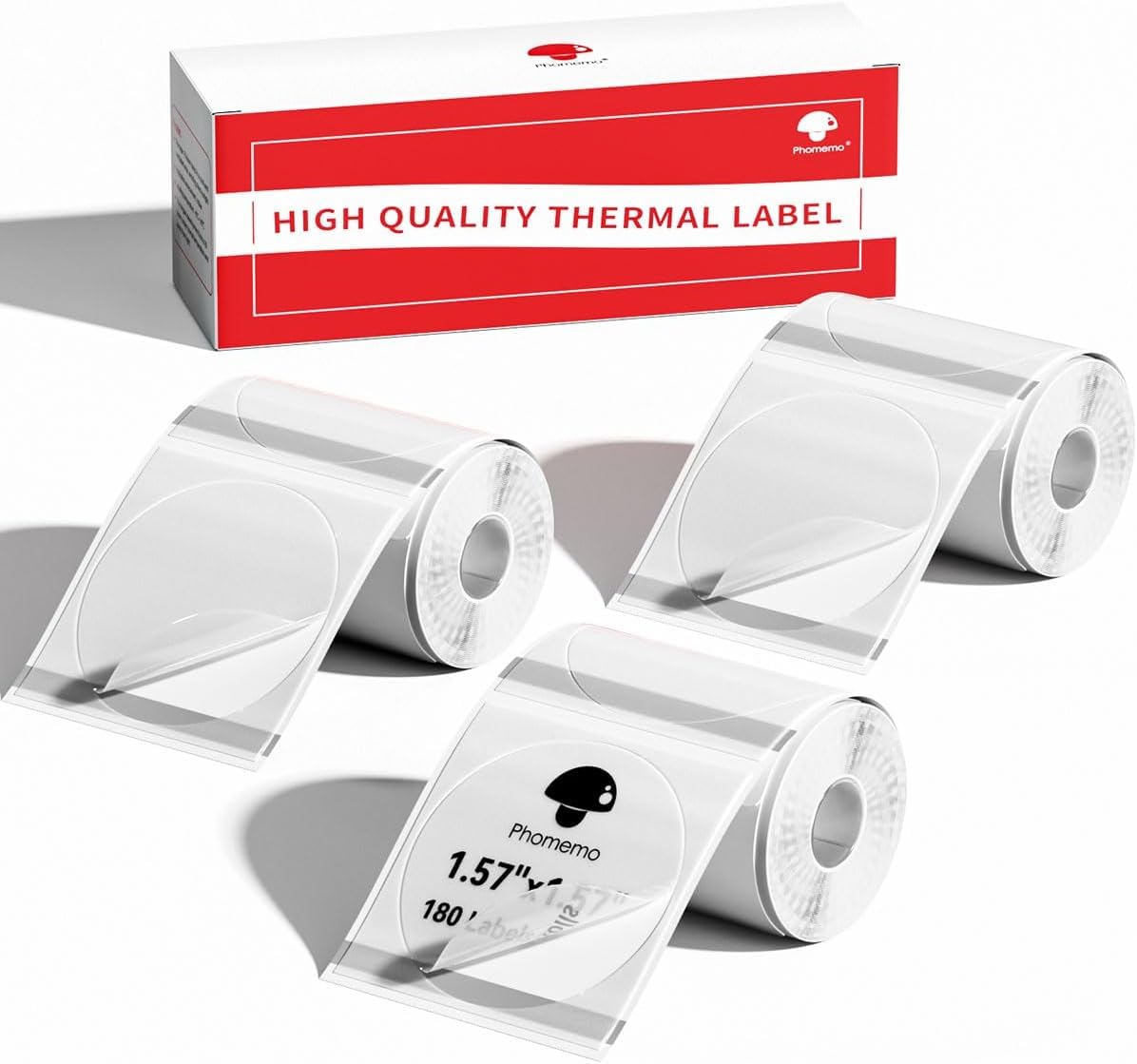 Phomemo 3 Rolls Clear Round Label, M110 Self-Adhesive Label 1.57"x1.57"(40x40mm), for Phomemo M110 M120 M220 M221 M108 M102 M100 M150 M250 M260 Labeling Machine,200 Labels/Rolls — image 1