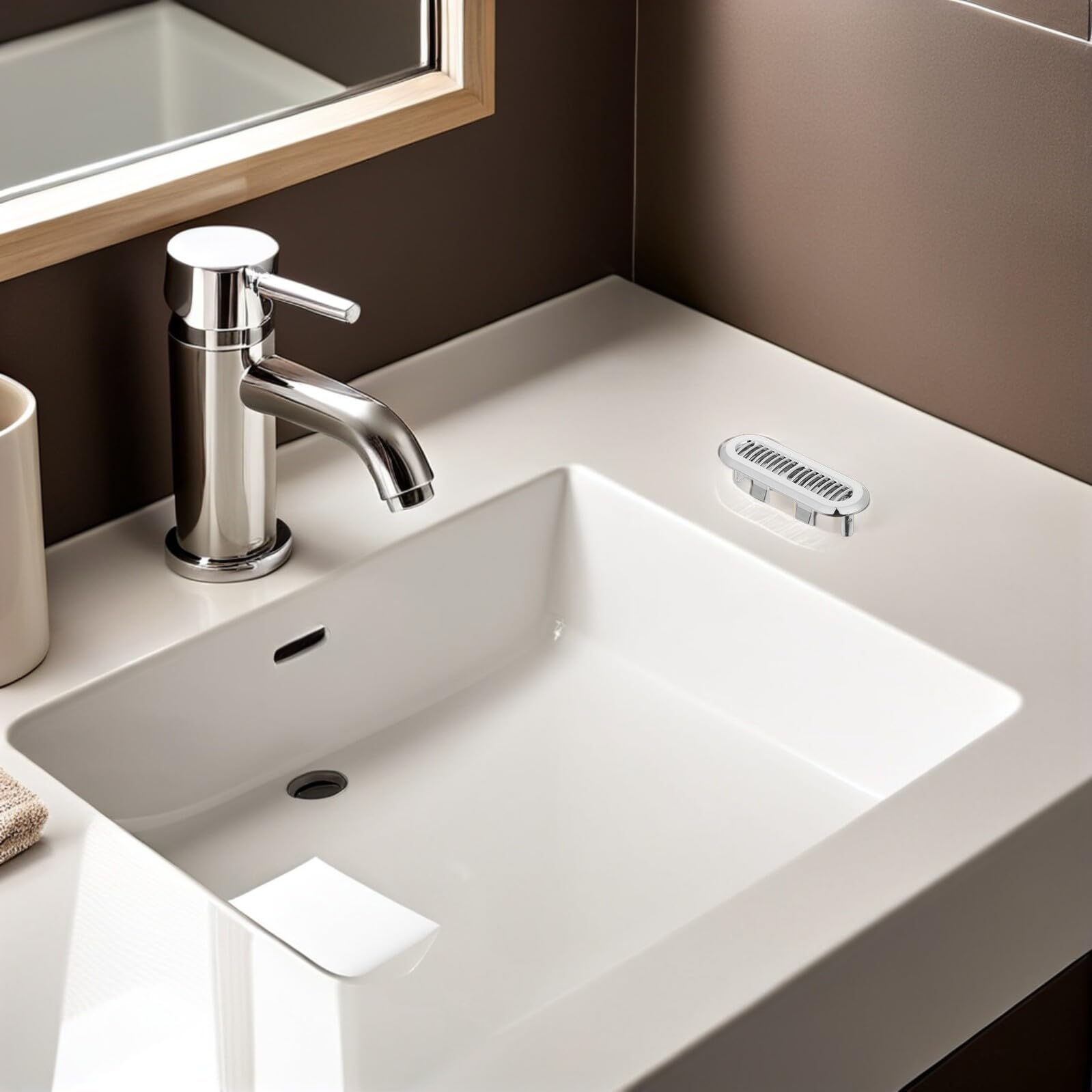 Generico Copertura per Troppopieno Lavabo da Bagno 5 Pezzi in Abs Argento, Resistente All'invecchiamento e Abrasione, Protegge da Chioma e Polvere, Design Moderno Minimalista per Uso
