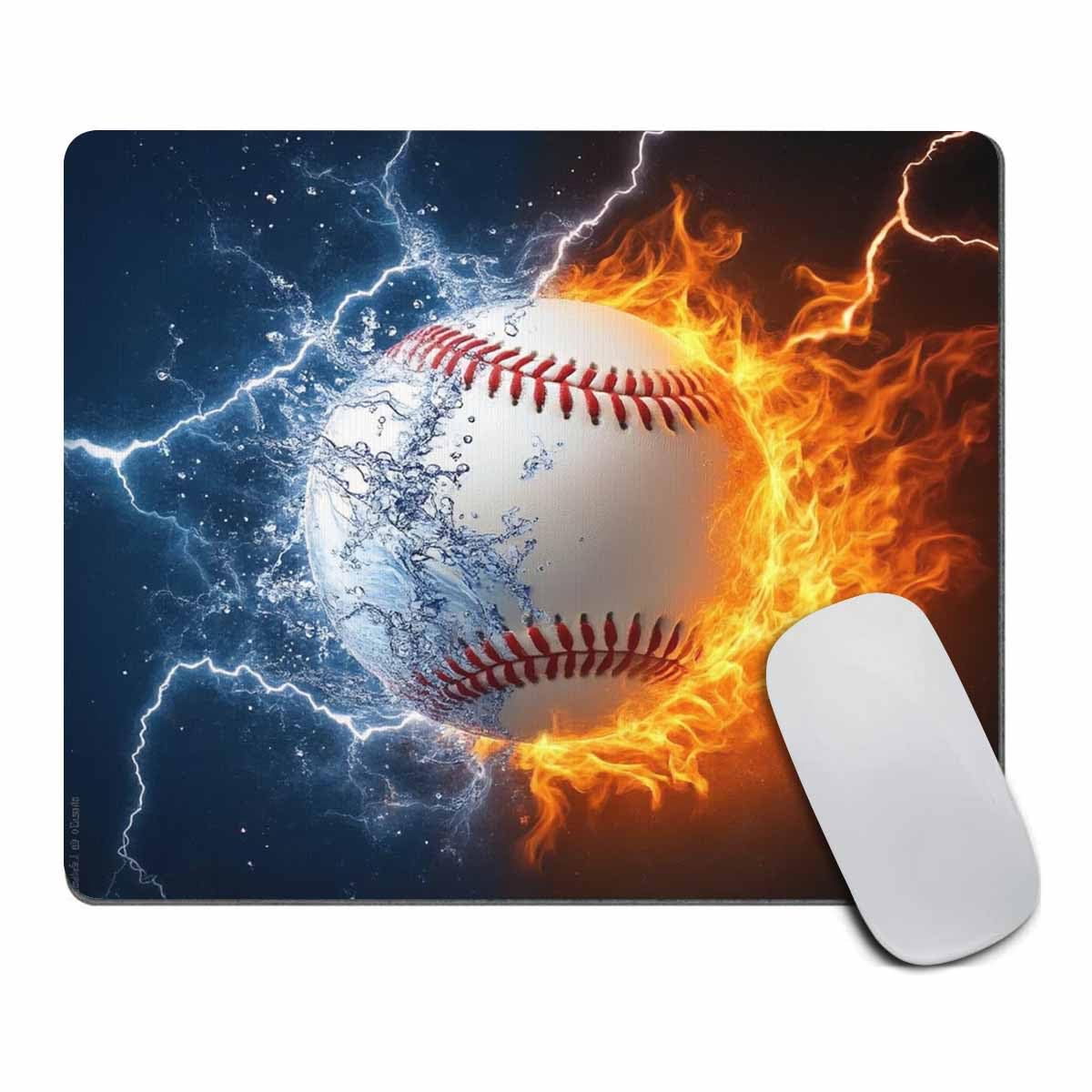 Flaming Baseball Fire and WaterMousepad Office Space Decor Home Office Computer Accessories Mousepads