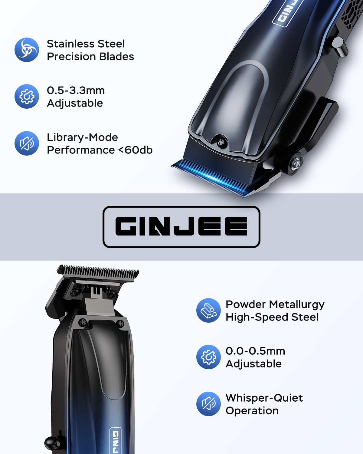 GINJEE Professional Cordless & Corded Hair Clipper and Trimmer Set