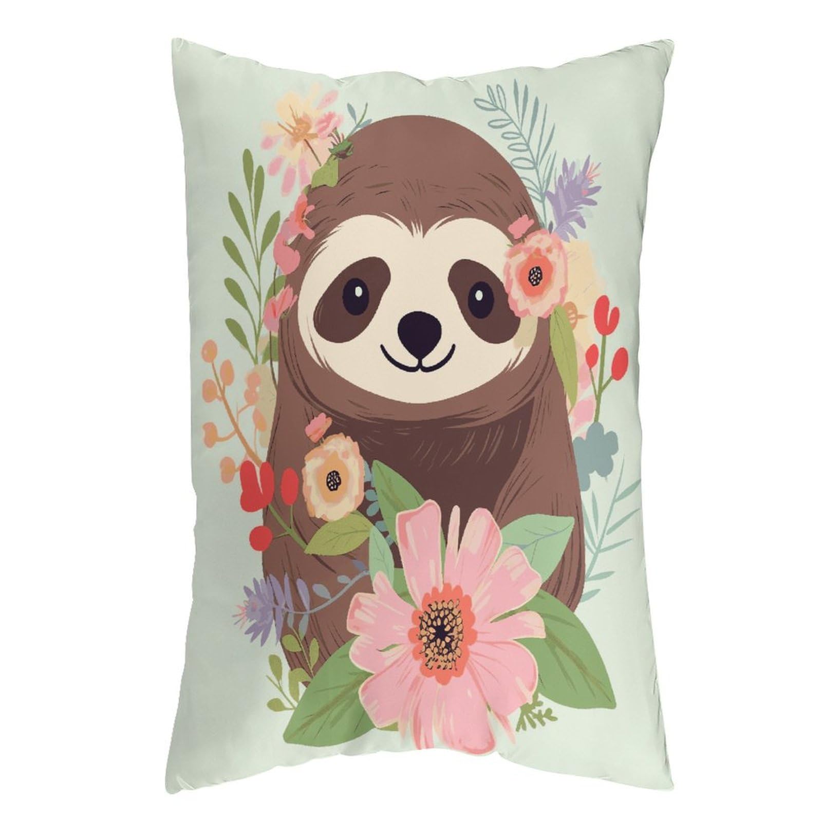 LDGSUPH Sloth and Flowers Pillow Cases Soft Pillowcase with Invisible Zipper Wrinkle Resistant Pillow Covers Breathable Removable Pillow Protector for Bed Sofa Car 12 "x20
