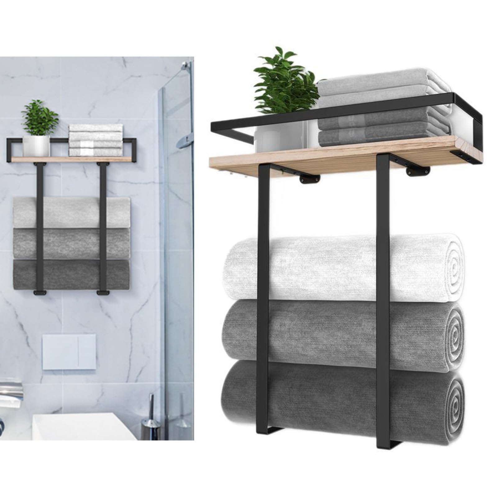 Levels Badezimmer Wandregal mit Schutzgeländer, Rahmen aus Kohlenstoffstahl, minimalistische Stile, Heimorganisation, wandmontierte Badezimmeraufbewahrung