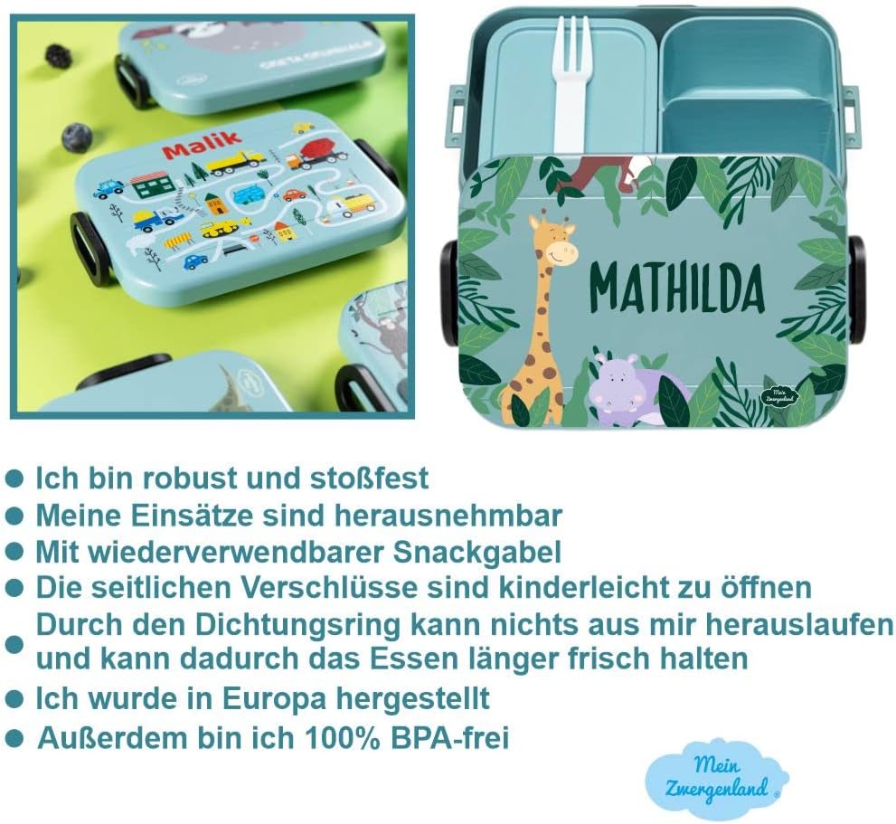 Mein Zwergenland Bento Lunch Box, Take A Break, Midi, Nordic Green Einhorn Cutie