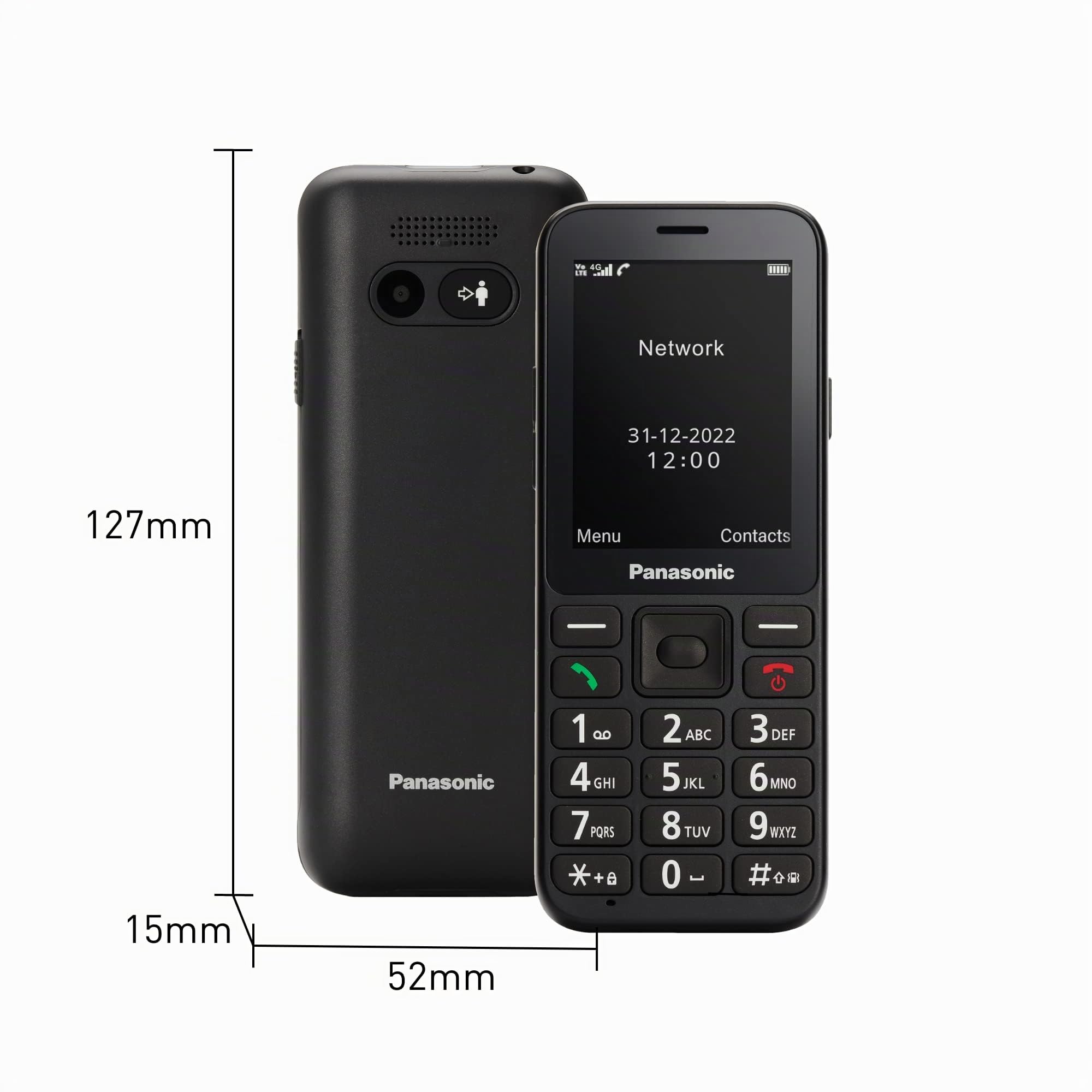 Panasonic KX-TU250EXB 4G Essentials Telefono cellulare, pulsante di chiamata di emergenza SOS, funzione vivavoce, ampio display