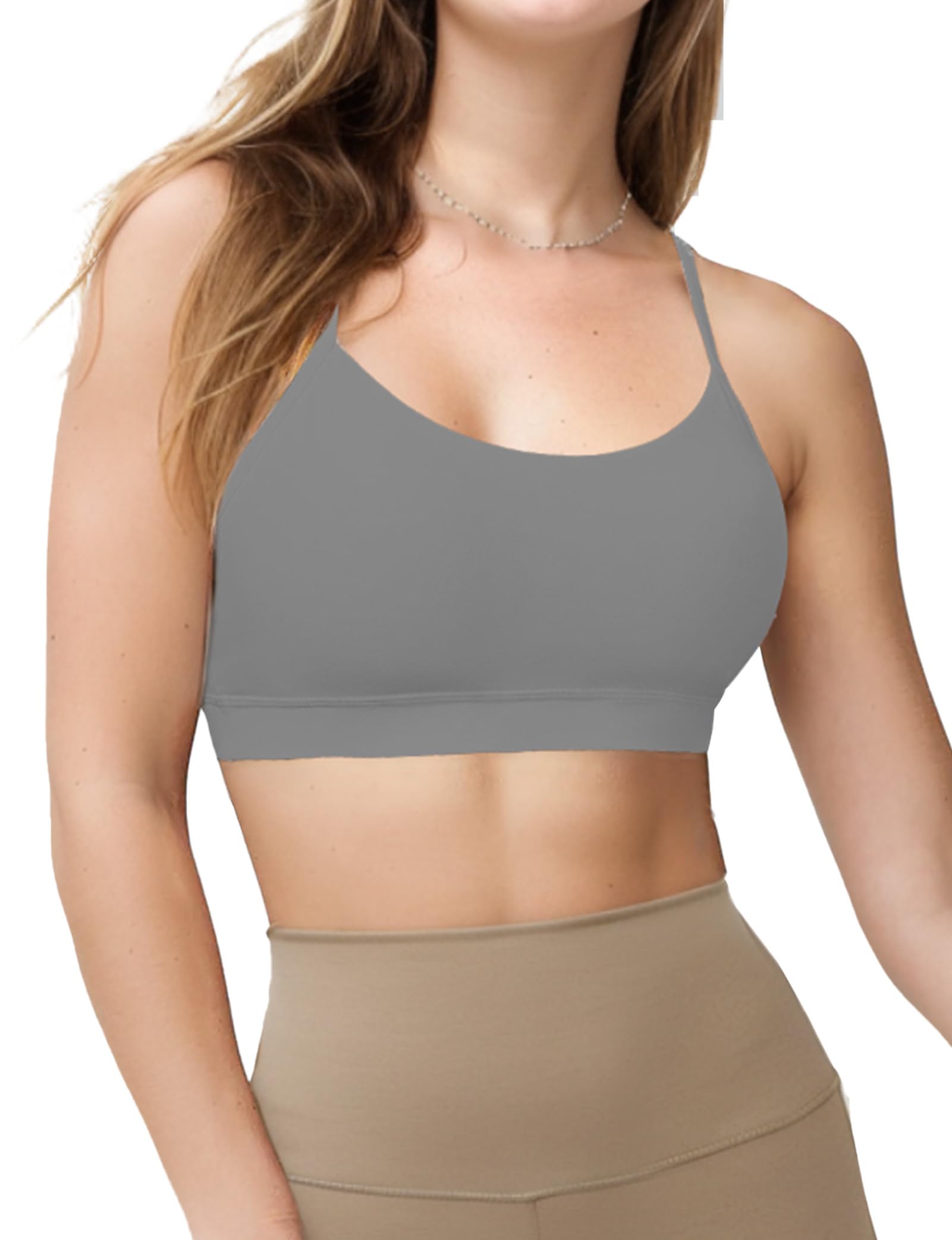 Buauty Paquete de 2 brasieres deportivos con espalda en Y para mujer, brasier acolchado de bajo impacto, espalda cruzada, tirantes delgados, tops de yoga para mujer