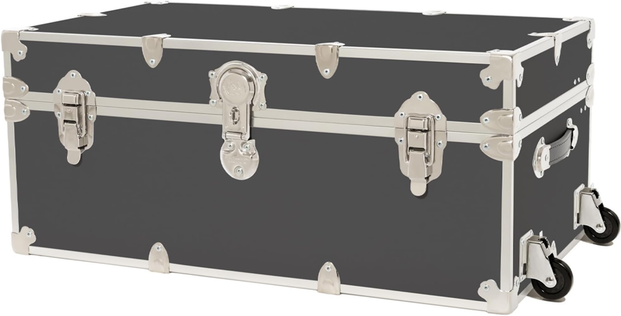 Large Armor Camp Trunk with Removeable Wheels - Secure Dorm Storage Chest, Ideal Summer Camper Footlocker, Strong College Trunks - Seats 1000+ Pounds - 32"x18"x14" (Slate)