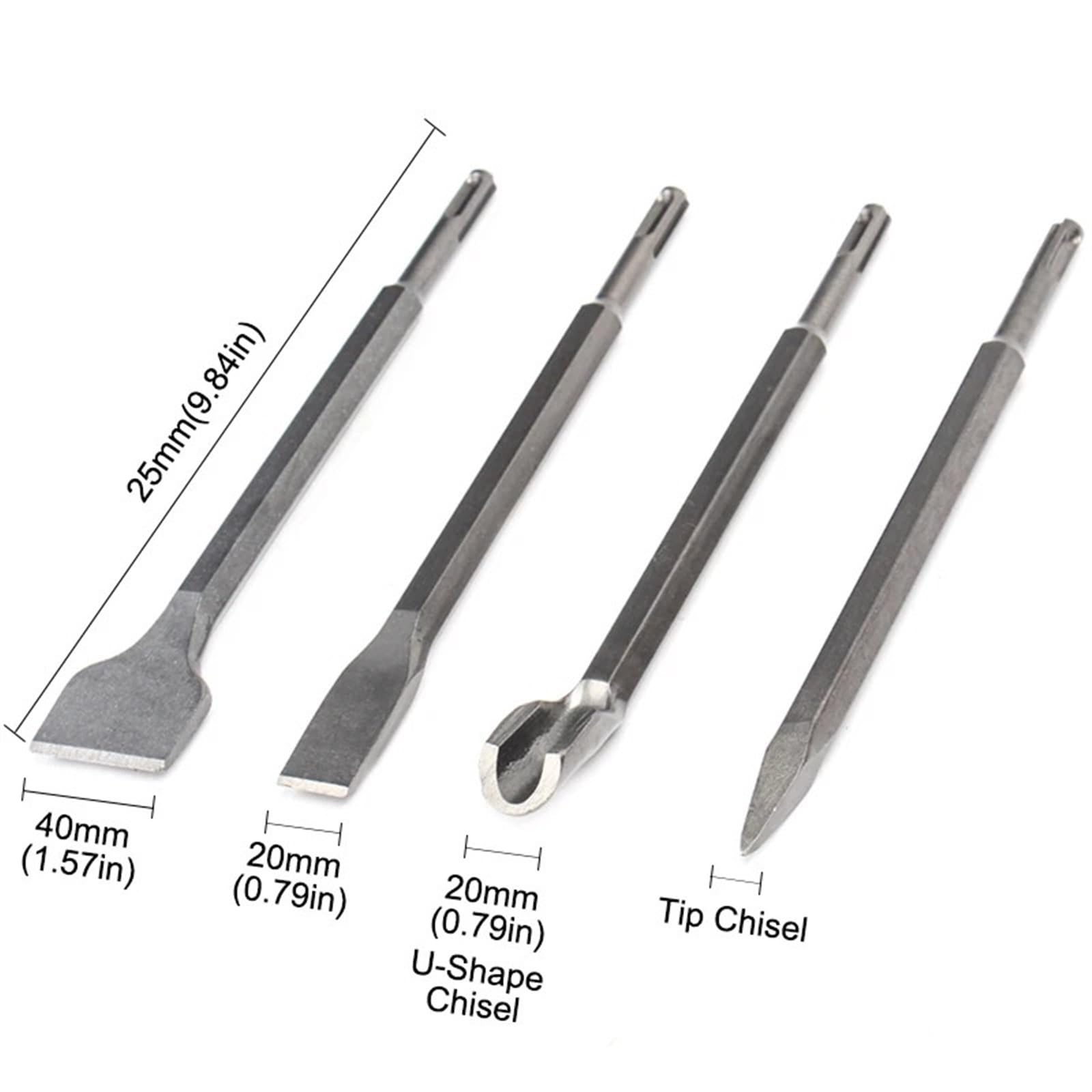Set di Scalpelli Punta for Trapano a percussione, scanalatura a Punta, scalpello Piatto, Set di Utensili for muratura for la Lavorazione del Legno, Muro di Cemento, Roccia(4pcs)