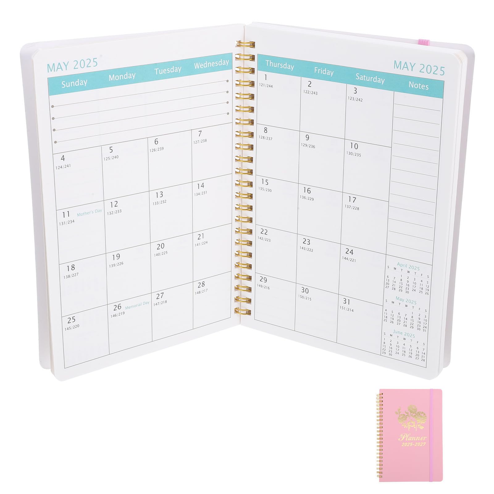 Operitacx 5 Stück Terminkalender Notizbuch 2025-2027 aus Papier, Elegant,