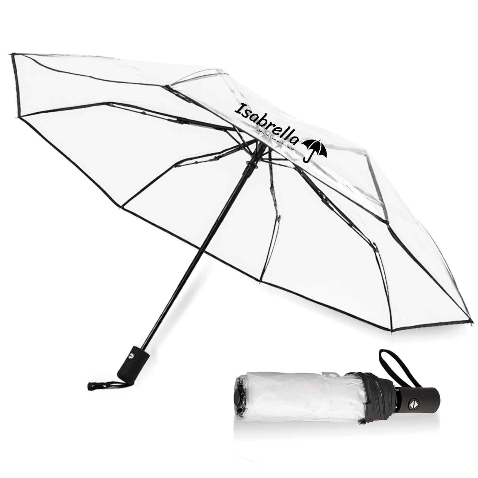 Clear Folding Umbrella for Rain & Sun Protection, Transparent Compact Umbrella for Women, Windproof Lightweight Travel Umbrella for Outdoor, Commute-image-28