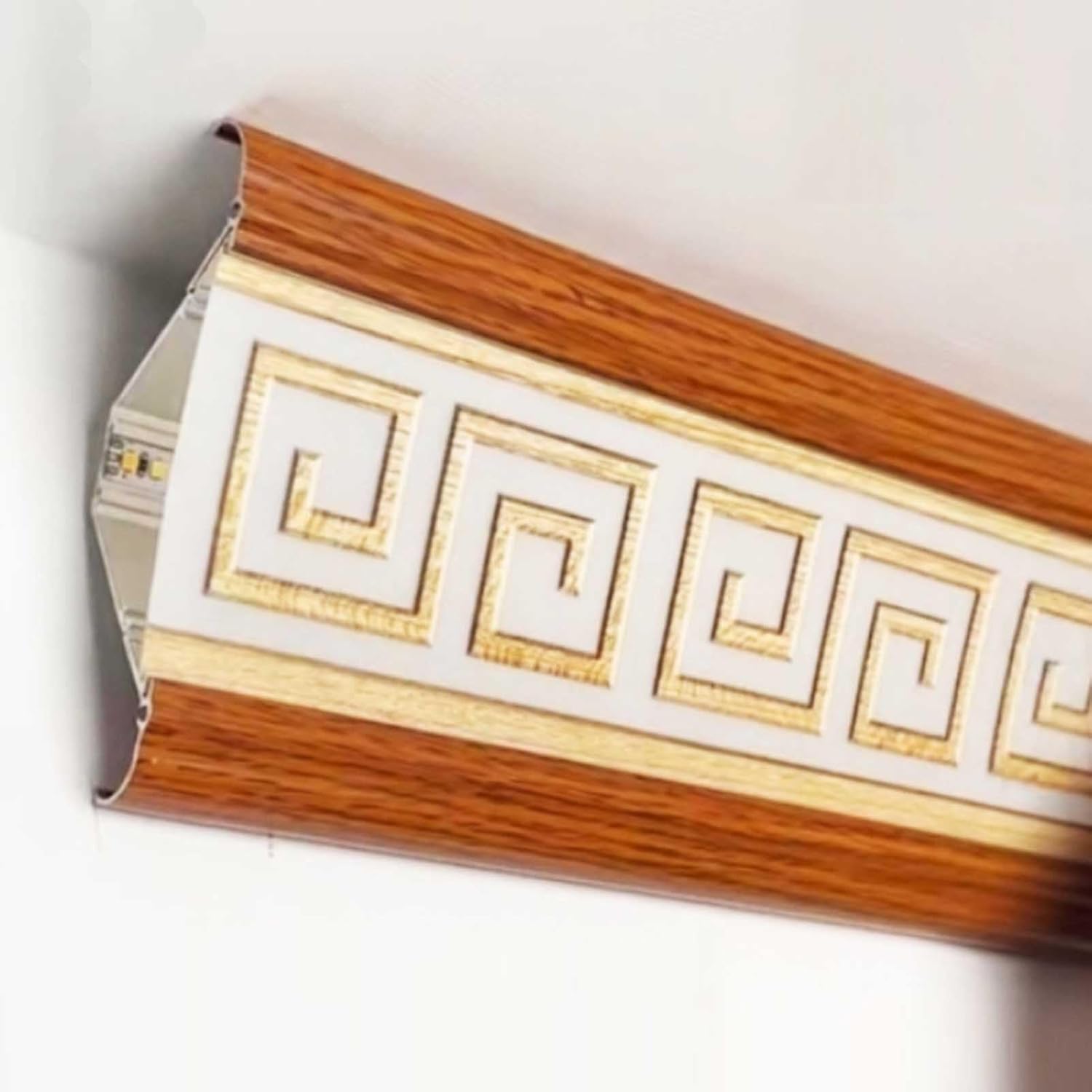 Wood Grain LED Track Crown Molding - Aluminum Ceiling Trim for Indirect Lighting, Wall & Ceiling Moulding with Diffuser Channel (B, 1pc) - Elegant Home Decor Upgrade