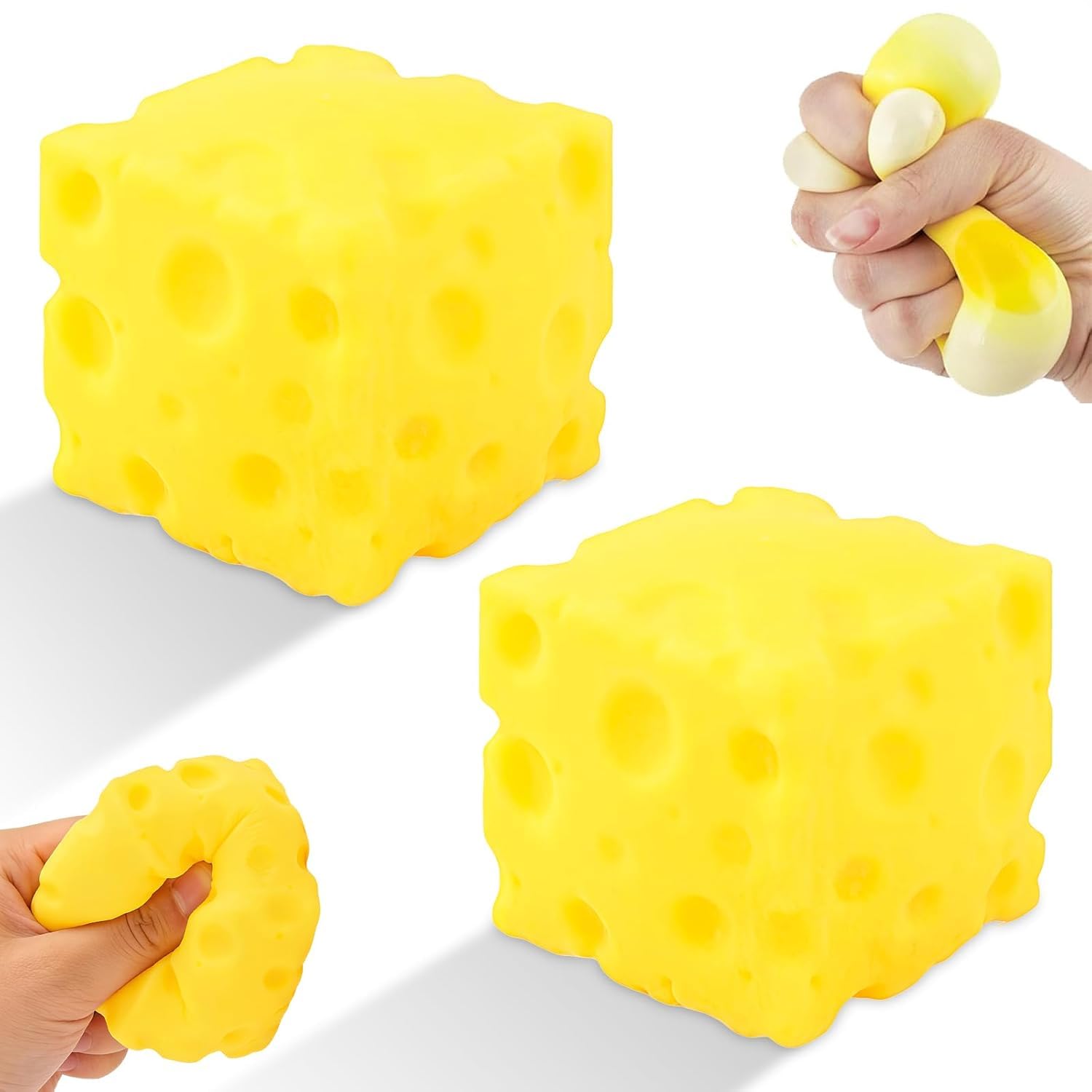 2PCS Cheese Squishy Lovely Unbreakable Cute Cheese Cute Toy Soft Foam Stress Toy for Men Women for Stress Relief Squeeze Ball, Palm-Sized Novelty Food Theme Squeeze Block