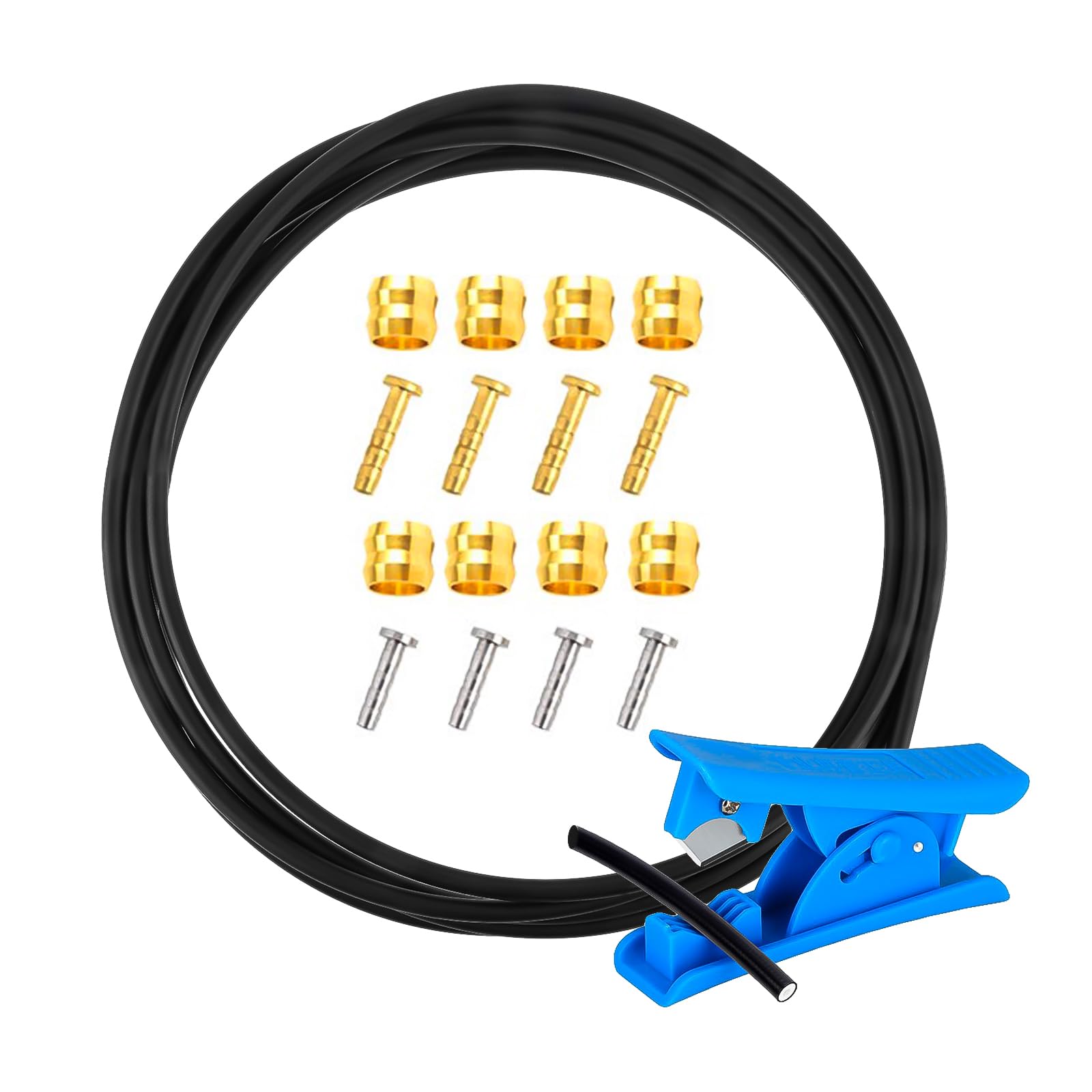MUXSAM Hydraulic Disc Brake Hose Kit,3000mm High-Pressure Brake Line for Mountain/Road Bikes-Includes 8 Bike Olive, 8 Brass Connecting Insert, and Blue Hose Cutter
