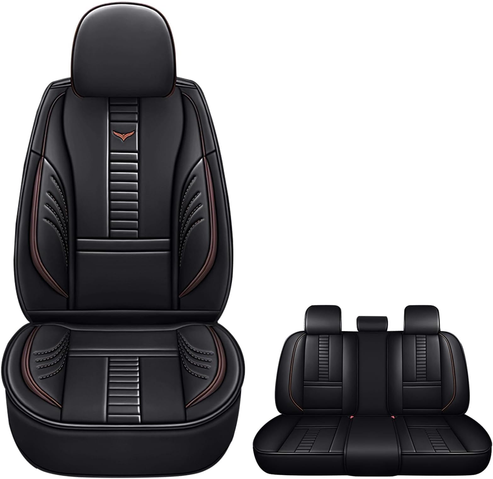 PongChan Waterproof 5 Car Seat Covers for Mitsubishi Outlander Sport 2011-2025, Premium Faux Leather Automotive Front and Back Seat Protectors Compatible with Airbag Black & Coffee Line