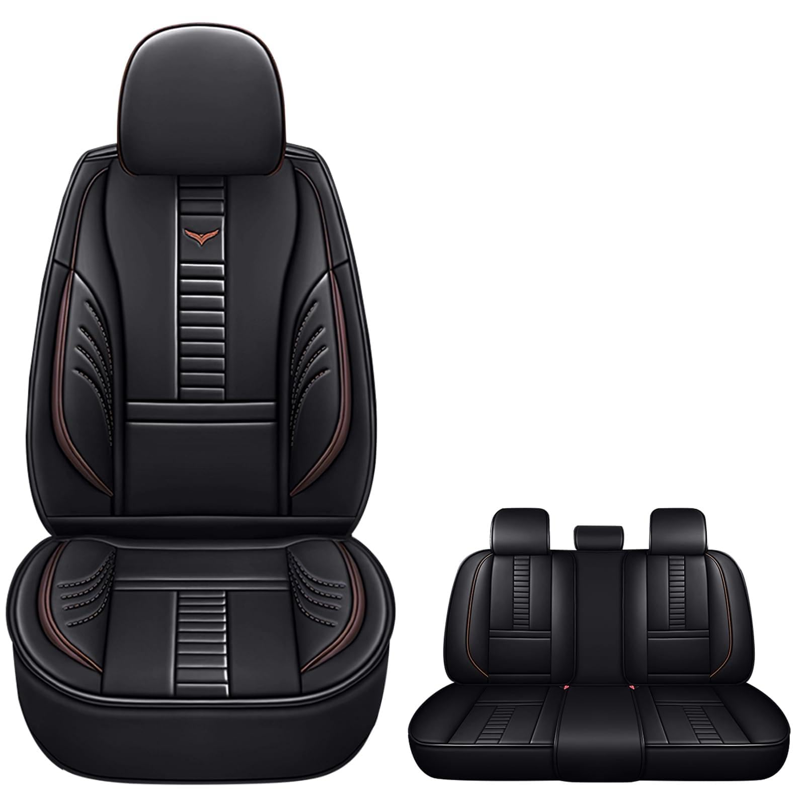 Waterproof 5 Car Seat Covers for Mitsubishi Outlander Sport 2011-2025, Premium Faux Leather Automotive Front and Back Seat Protectors Compatible with Airbag Black & Coffee Line