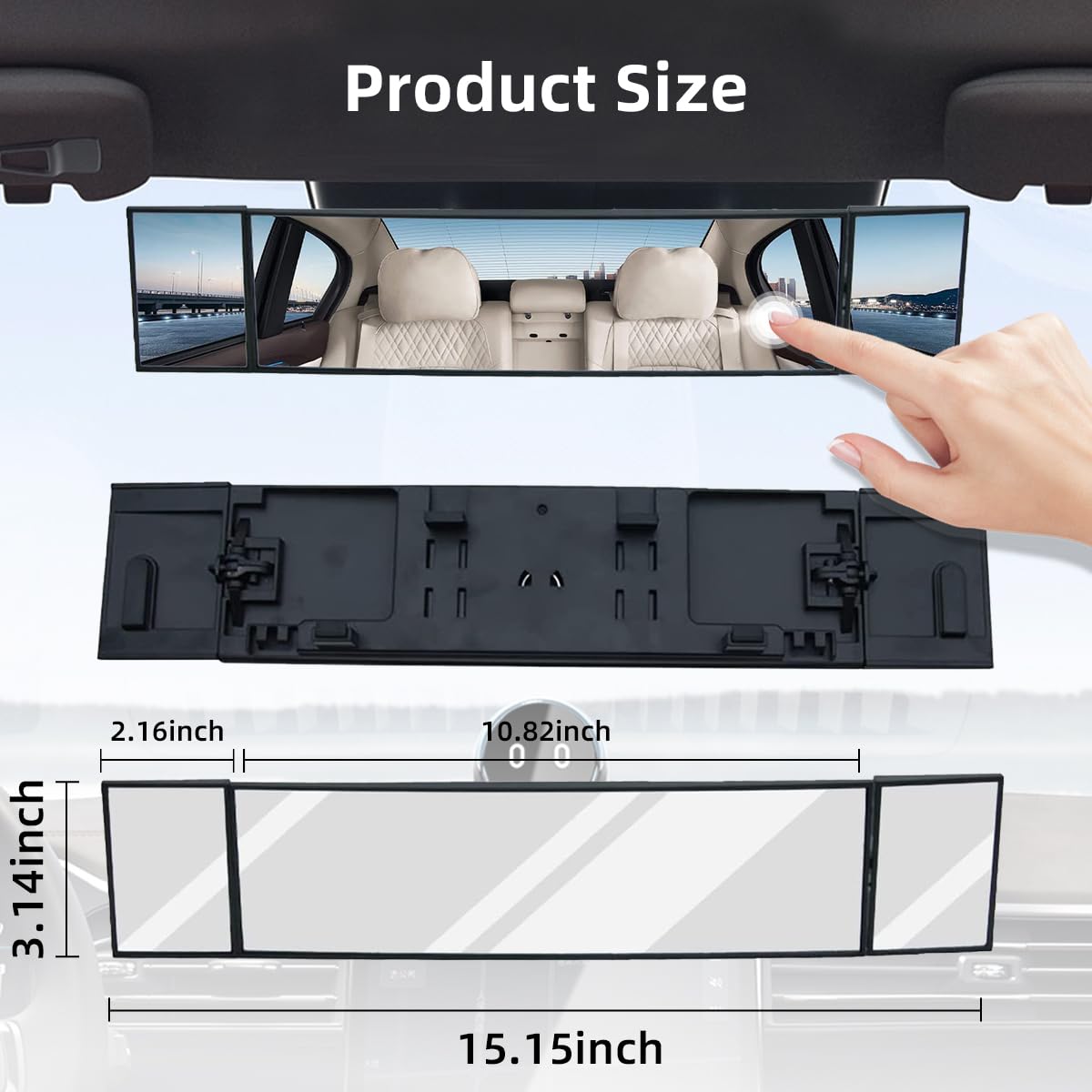 Ziciner Car Rear View Mirror, 15.1'' Anti-Glare Panoramic Wide