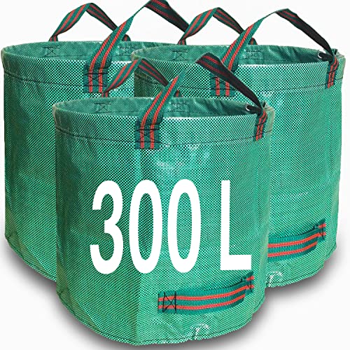 Zucklight Heavy Duty Garden Waste Bags 300 Litre, 3 Sacks Builders Bags Reusable, Industrial Fabric and Handles
