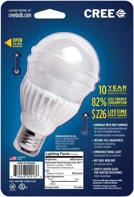 Cree 100W Equivalent Soft White A21 LED Light Bulb