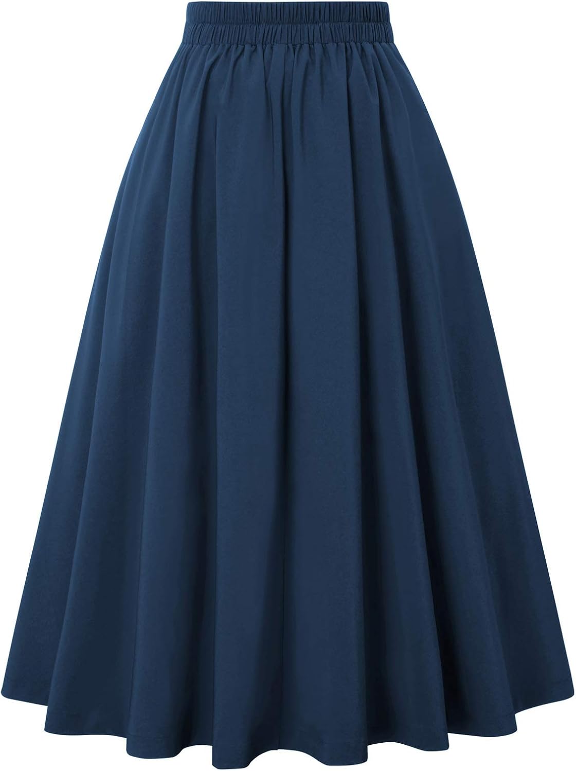 Belle Poque Women's Vintage High Waist Pleated Midi A-Line Skirt with Pockets - Image 4