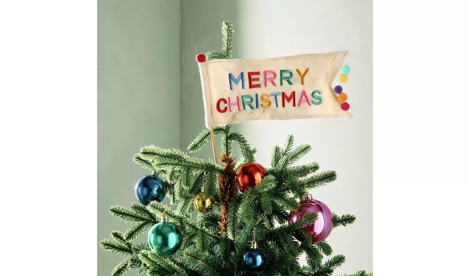 Aidni Multicolor Merry Christmas Flag Tree Topper