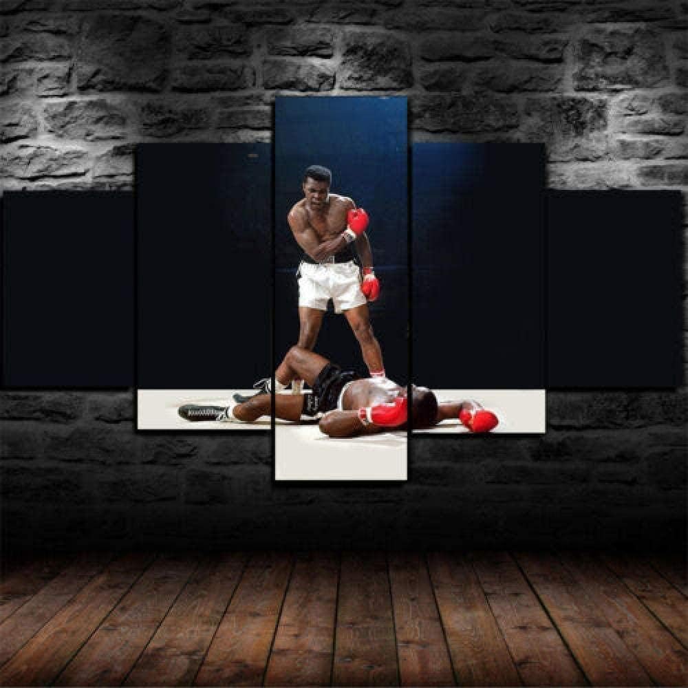 QQYYYT Canvas painting 5 pieces print decoration mural living room modern creative abstract gift Muhammad Ali boxing KO
