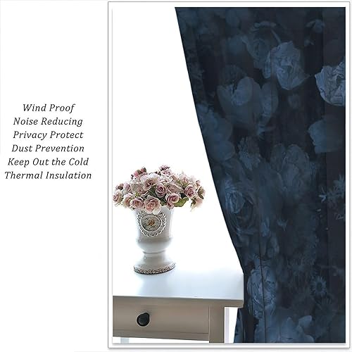 Miniatura 123 de Retro 70s Floral Blackout Window Curtains, Watercolor Flower Plant Rustic Modern Style Pattern Window Drapes, for Bedroom Living Room 42x45in 2