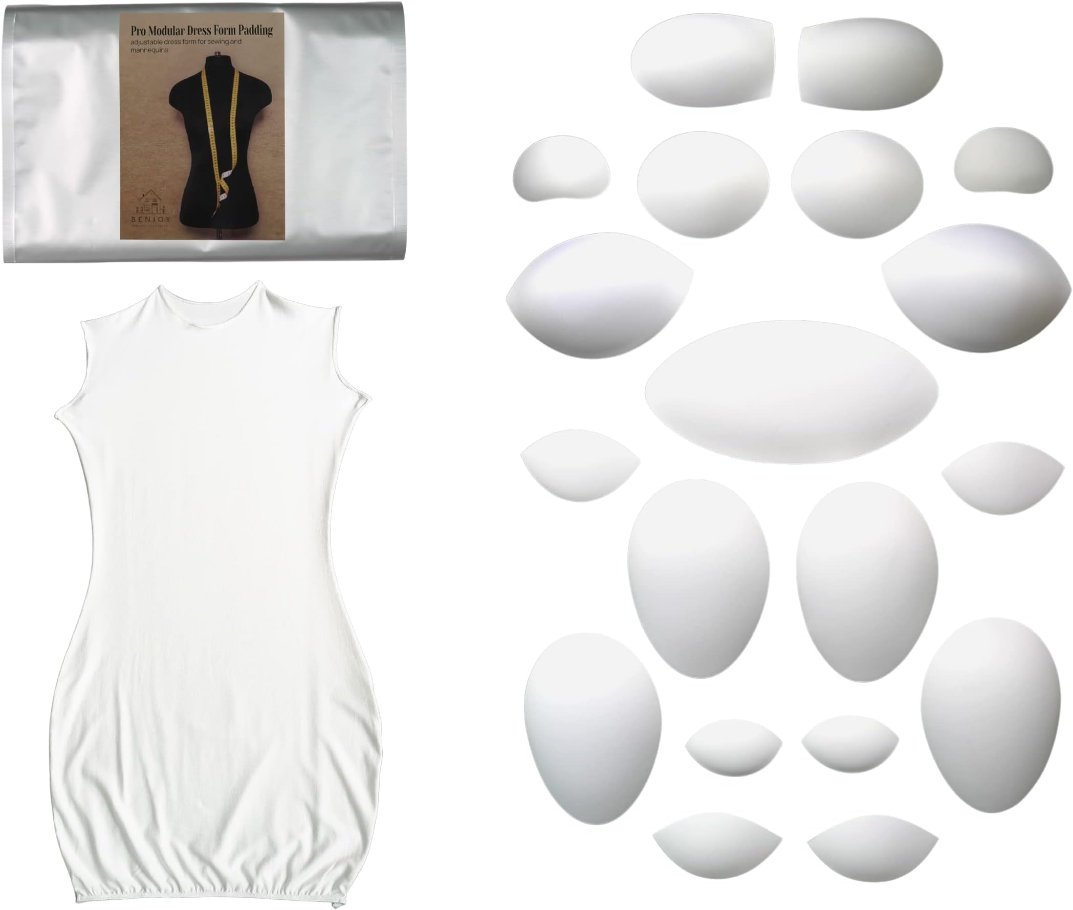 Pro Modular Dress Form Padding Regular Size Kit (20 Pieces) - Adjustable Body Form Set for Sewing and Mannequin - Adult Female Dress Making and Tailoring Accessories