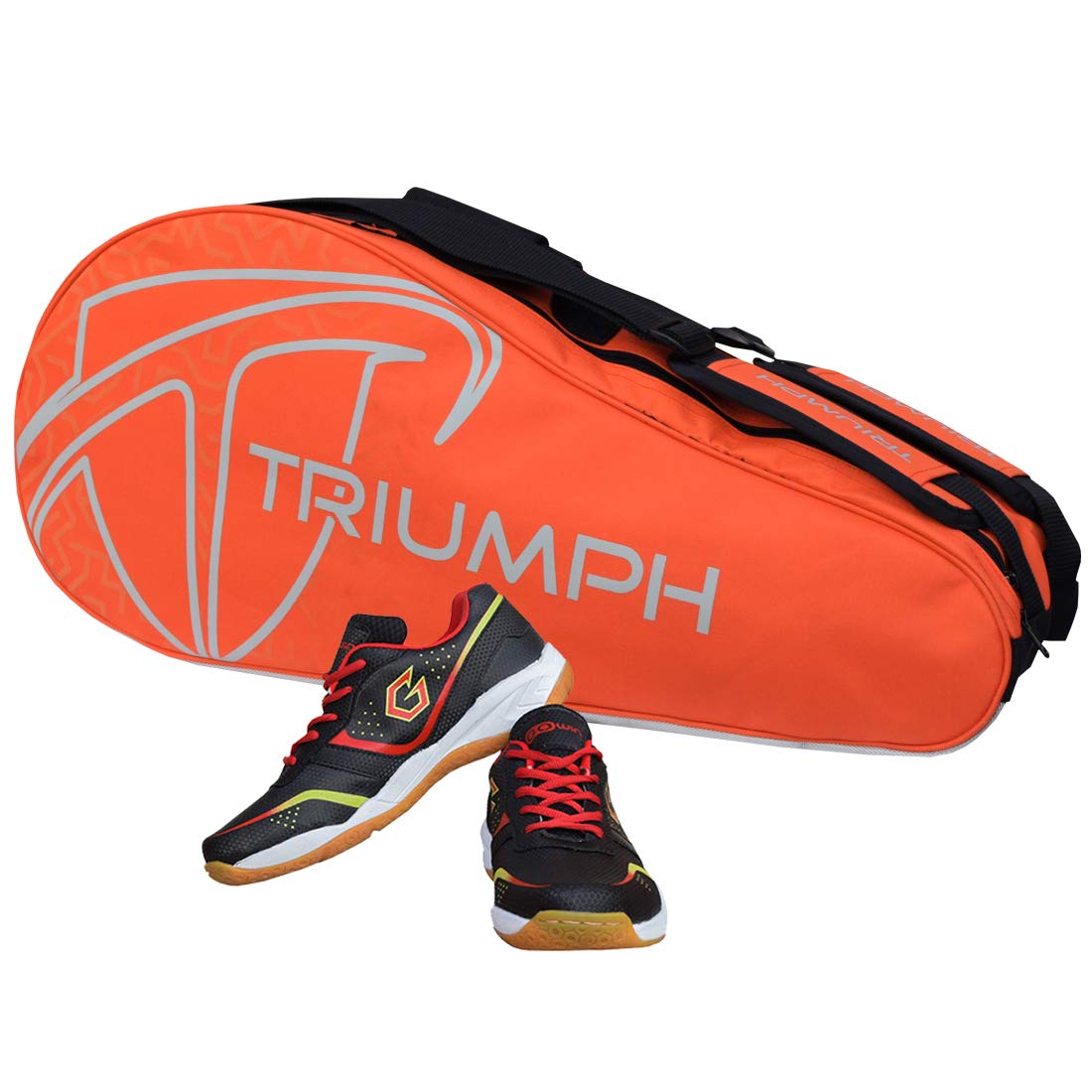 Gowin Badminton Shoe Smash Black Size-12 Kids with Triumph Badminton Bag 303 Orange/Grey-image-41
