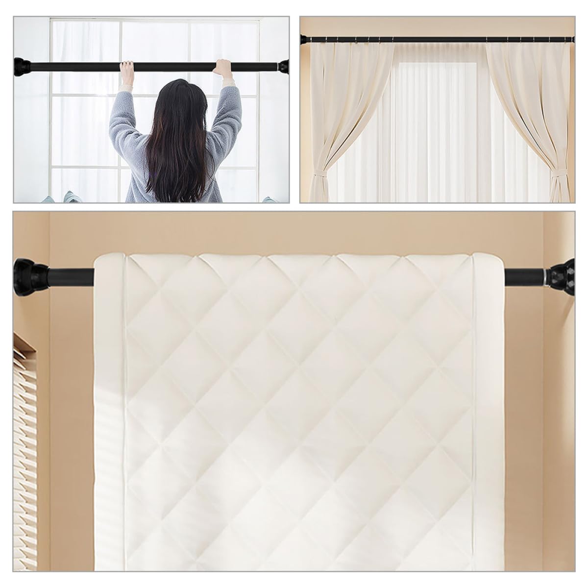 2piezas Barras de Cortina Telescópicas de Acero Inoxidable Instalación sin Taladro para Baño Cocina y Armario