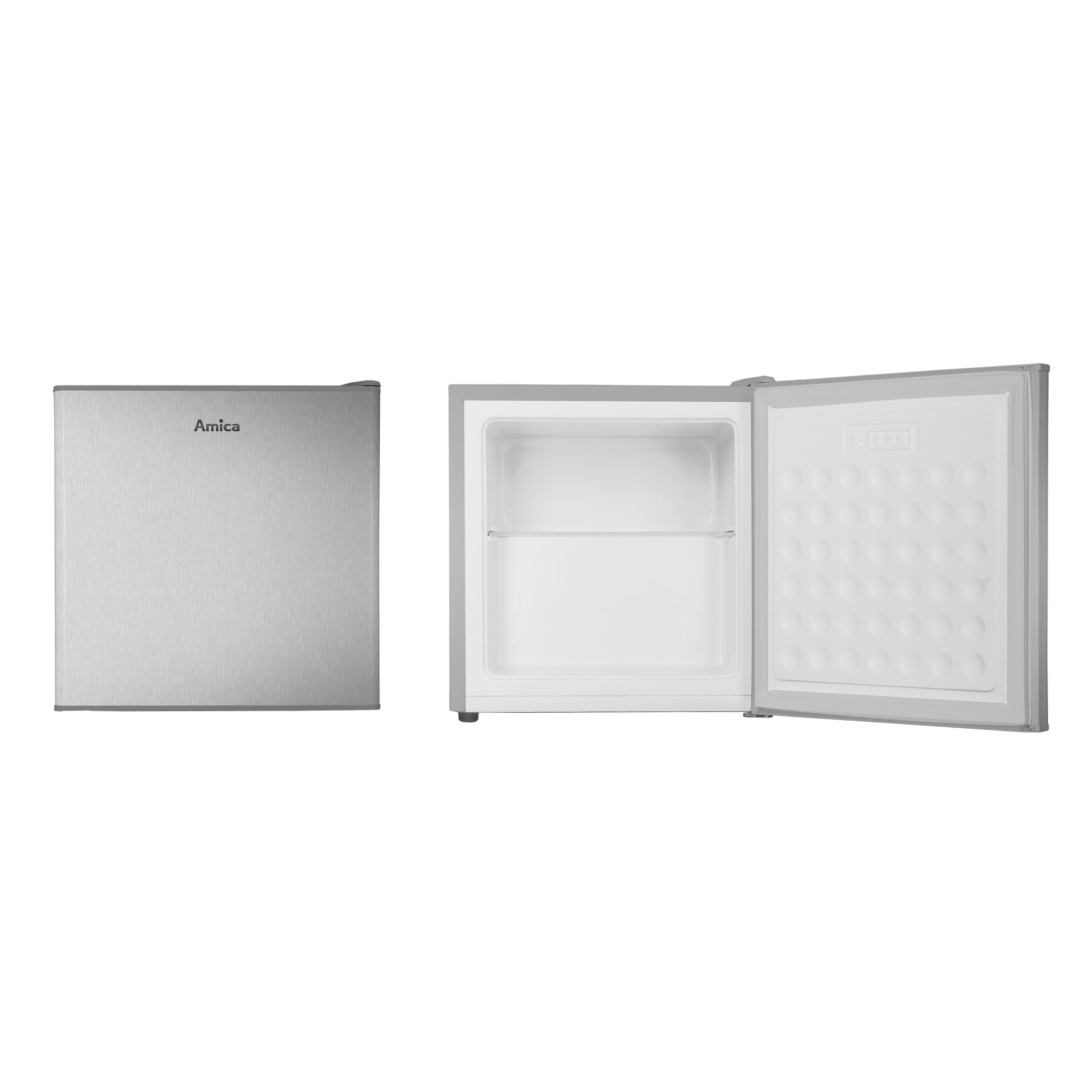 Amica Mini Gefrierschrank freistehend 50x48x44,5 cm 32L 4‑Sterne‑Gefrierfach mit Eiswürfelbehälter Freezer AGB 3010 E - Edelstahloptik
