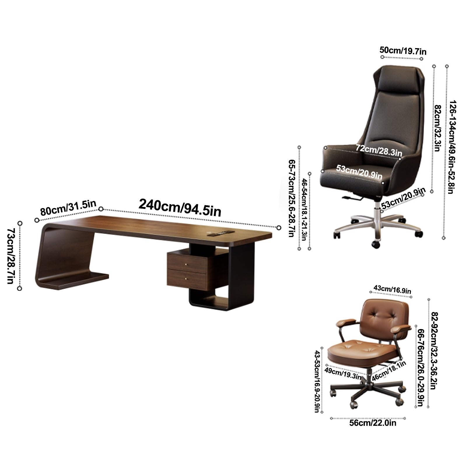 Mesa Despacho Ejecutivo con Sillas de Escritorio con Ruedas Ergonómicas