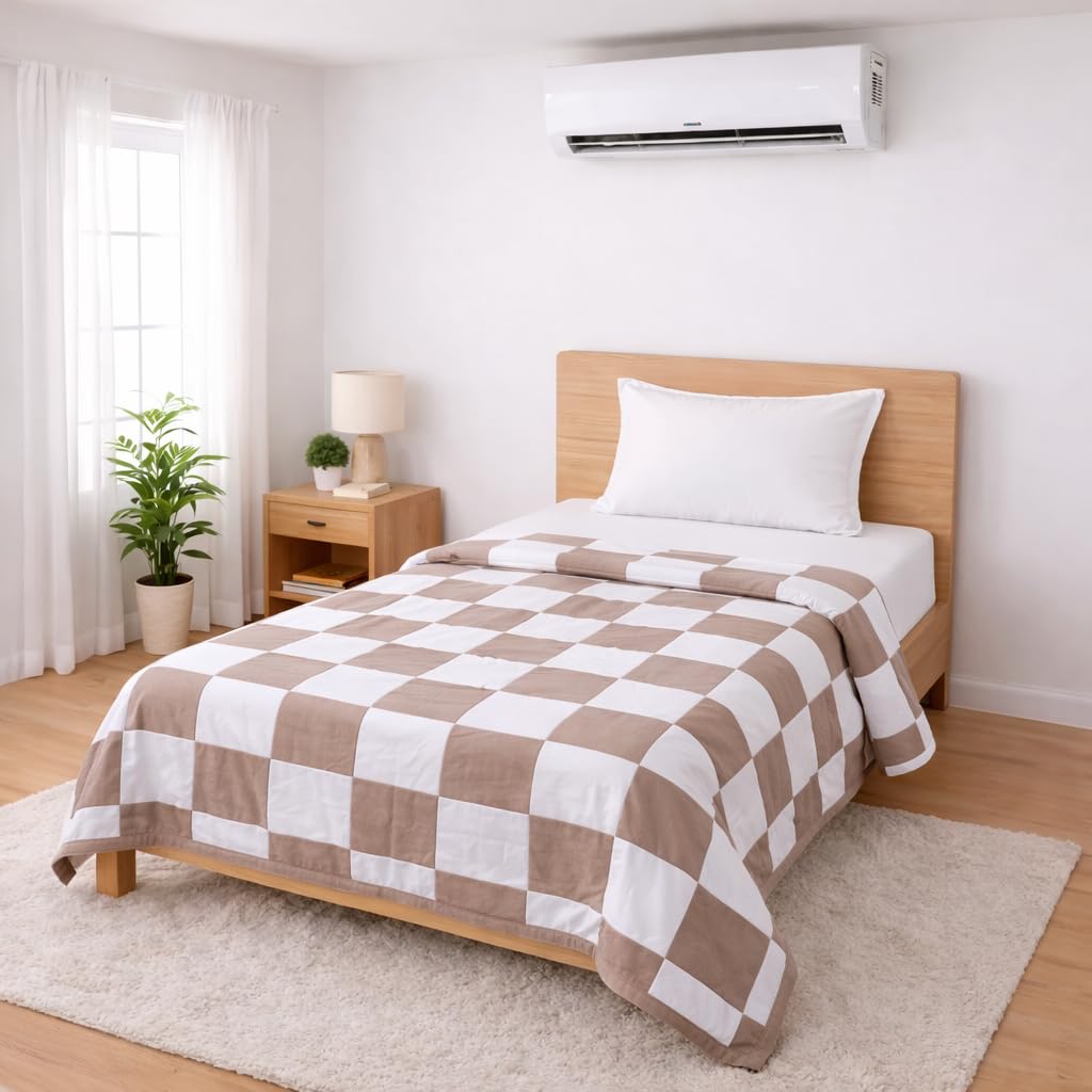 Single Bed Dohar Elegant Beige Check | Lightweight Summer Quilt | Soft Microfiber AC Blanket | Breathable All Season Comforter | Skin Friendly Bed Cover-image-6