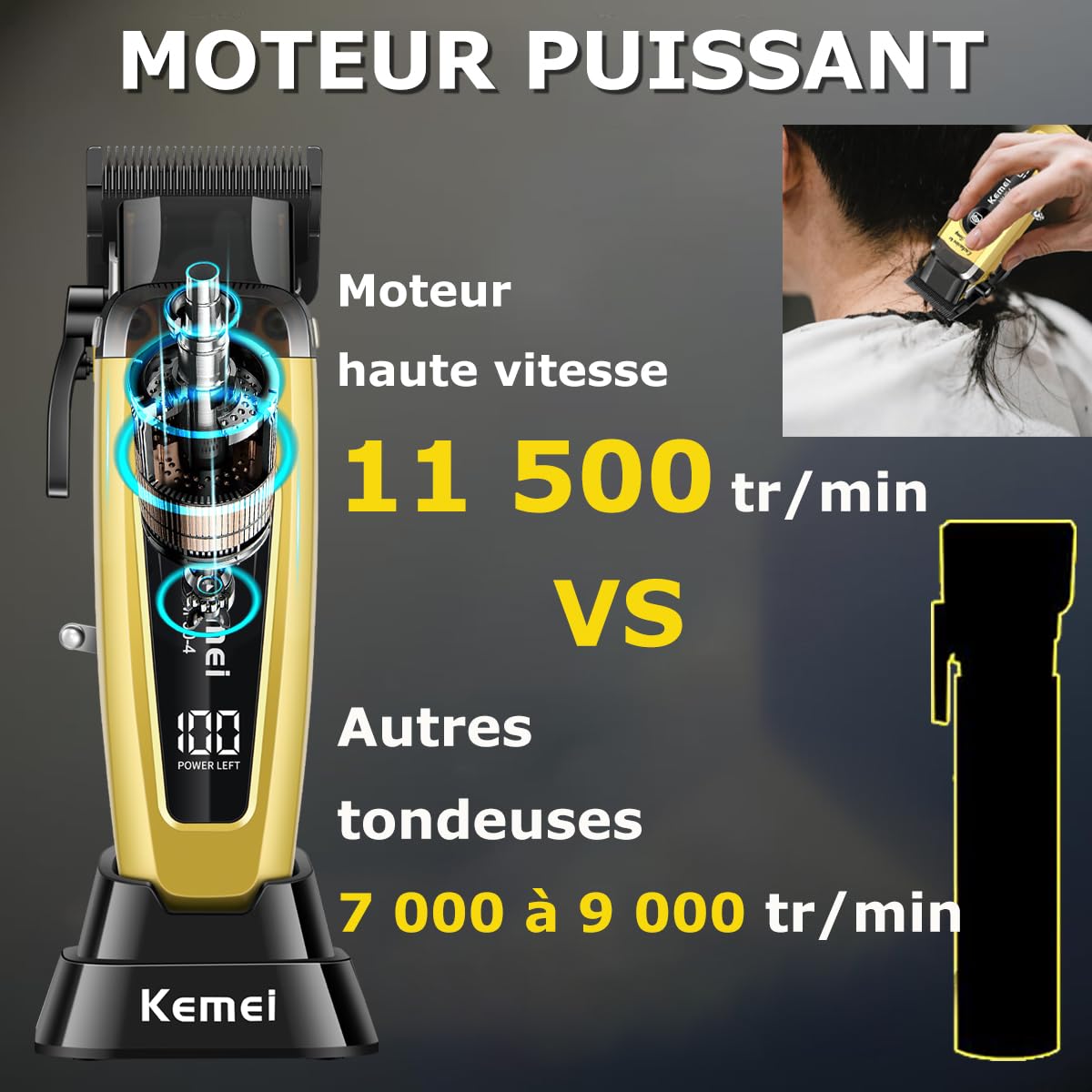 KEMEI 90-4 Tondeuse à cheveux pour homme, Tondeuse à barbe, Jaune