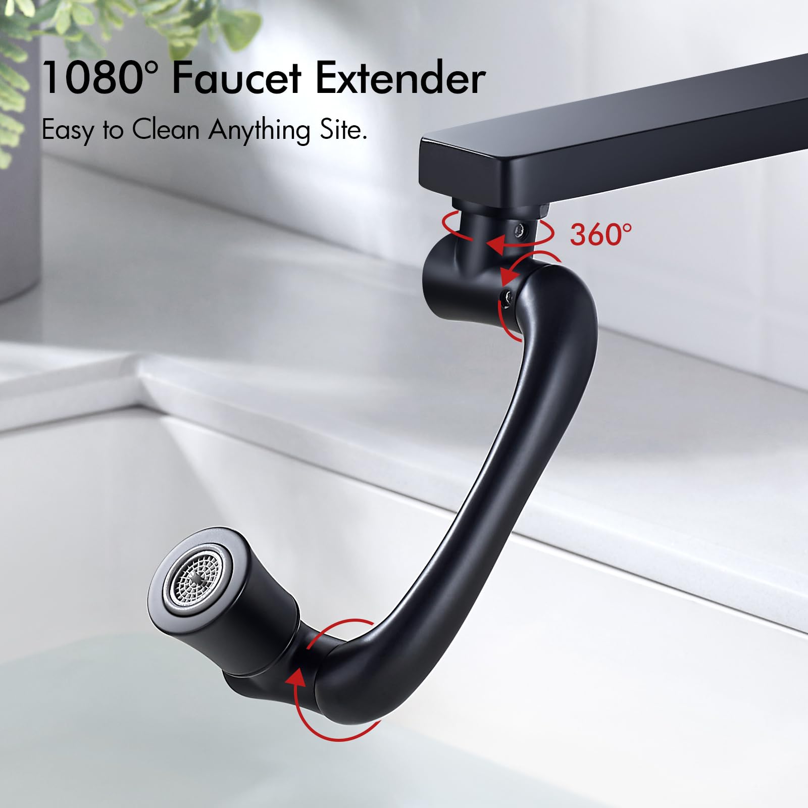 BAGNOLUX Extensor de grifo giratorio de 1080° para fregadero de baño o fregadero de cocina (negro mate1)