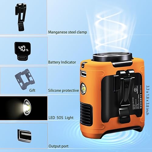 Miniatura 4 de CAZOKASI Ventilador personal de 10000 mAh con clip de cintura portátil, recargable, manos libres, enfriador portátil de 6 a 40 horas para viajar,