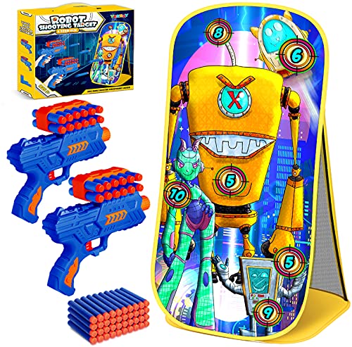 YEEBAY Shooting Game Toy for Age 5, 6, 7, 8, 9, 10+ Years Old Kids, Boys - 2pk Foam Bullets Toy Guns & Shooting Target, Compatible with Nerf Toy Guns