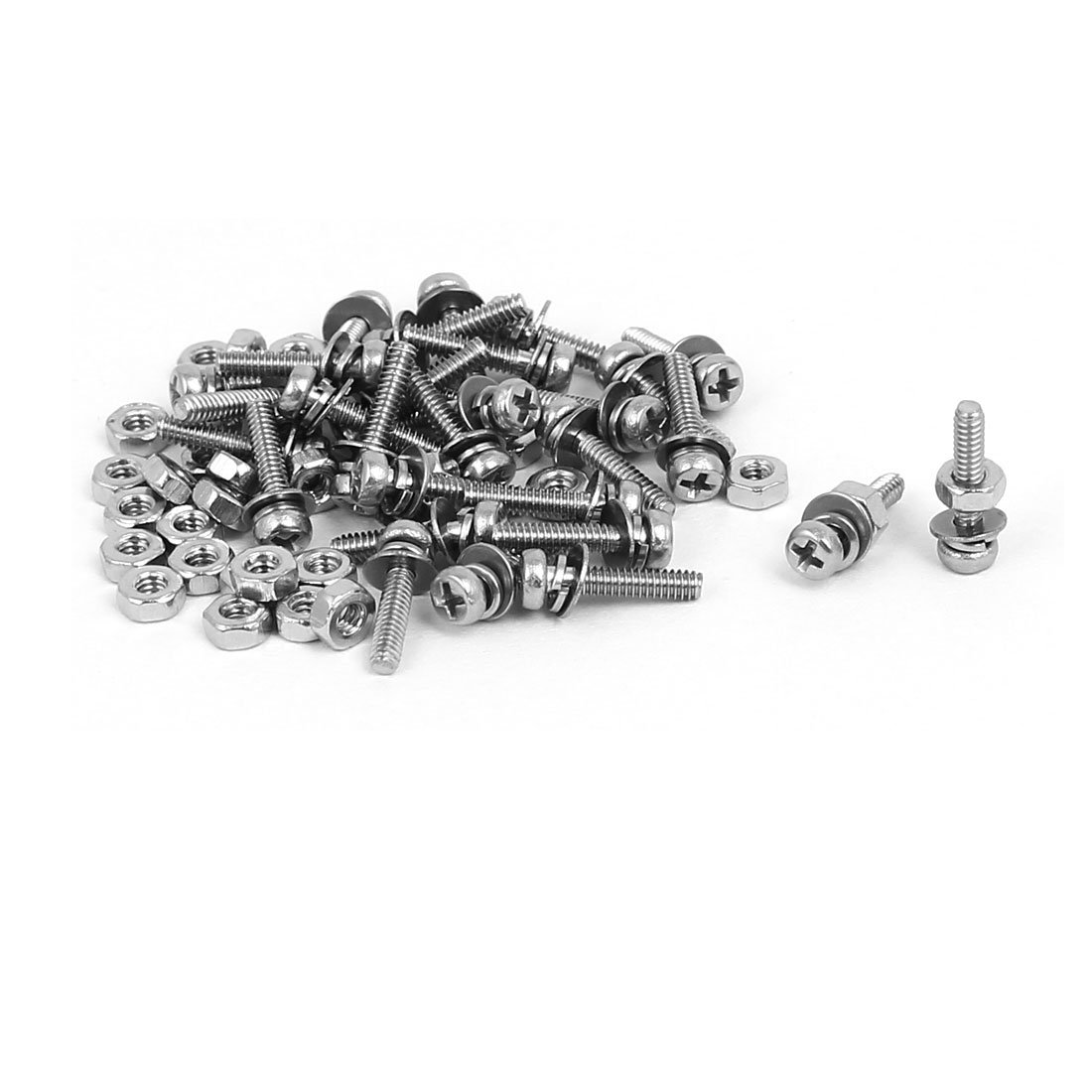 Uxcell Silver Sourcingmap M1.6 X 8Mm 304 Stainless Steel Phillips Pan Head Screws Nuts W Washers 30 Sets