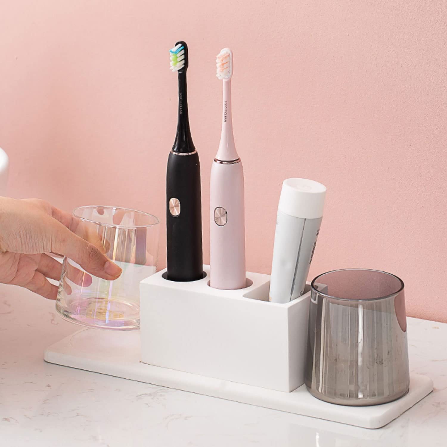 Estante para Cepillos de Dientes Porta di spazzolino da Denti da Denti da Bagno for Bagno Porta di spazzolino Multifunzione con Tre lavandini for la conservazione del dentifricio(C)