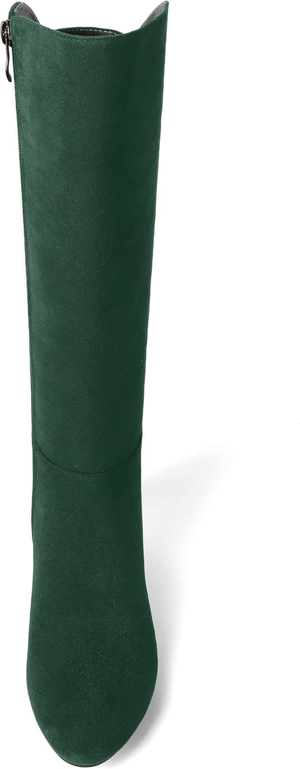 AMBELIGHT Womens Dress Suede Dating Pointed Toe Dress Boots Zip Kitten Low Heel Mid Calf Boots 2 Inch