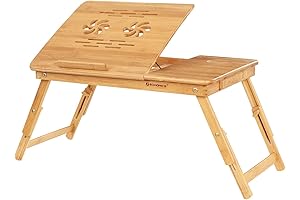 SONGMICS Bamboo Laptop Bed Tray Table, Serving Breakfast Tray with Tilting Top and Drawer