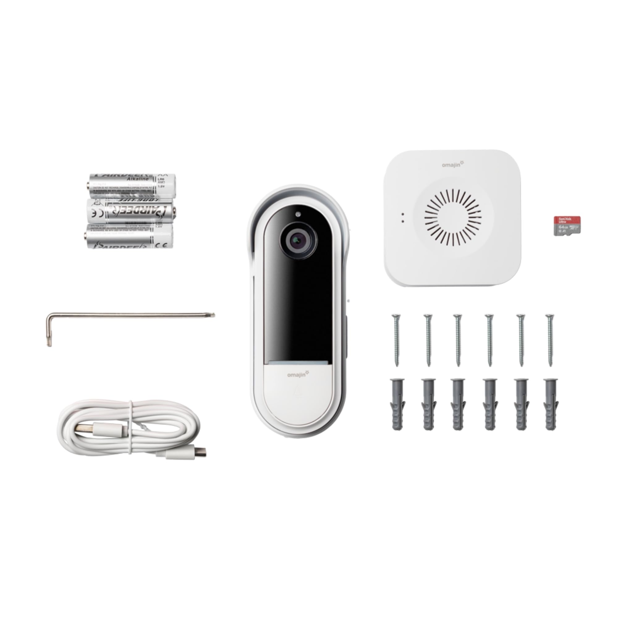 OMAJIN by Netatmo 2K Inteligentny bezprzewodowy wideodomofon, zasilanie bateryjne, dzwonek w zestawie, wykrywanie ruchu/człowieka, IP65, wykrywanie stref, 2-kierunkowe audio, pamięć SD/chmura, OVD-01