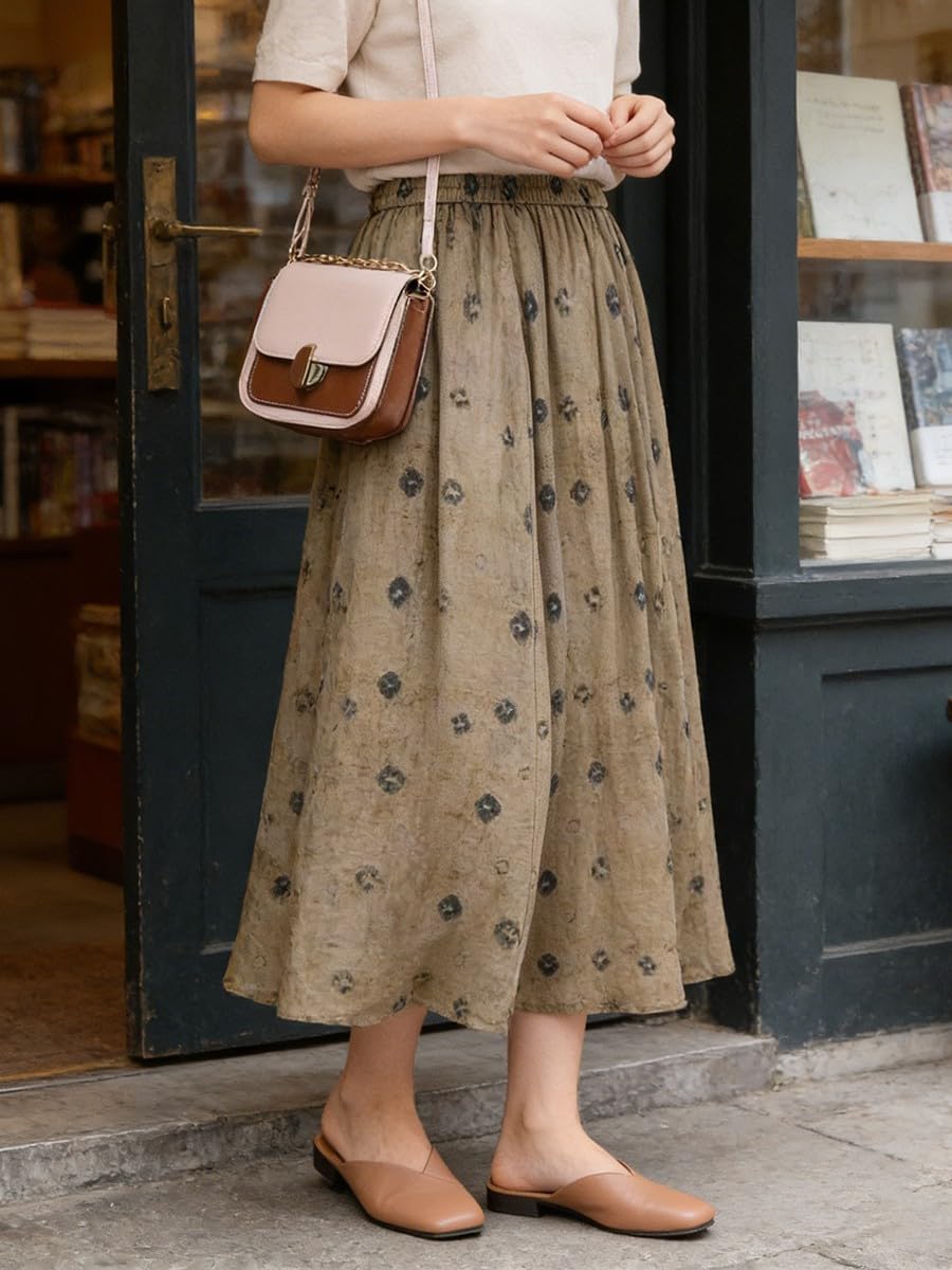 Gonna A-Line Donna Floreale Tasca Vita Gonna A-Line Donna Floreale(Khaki L)