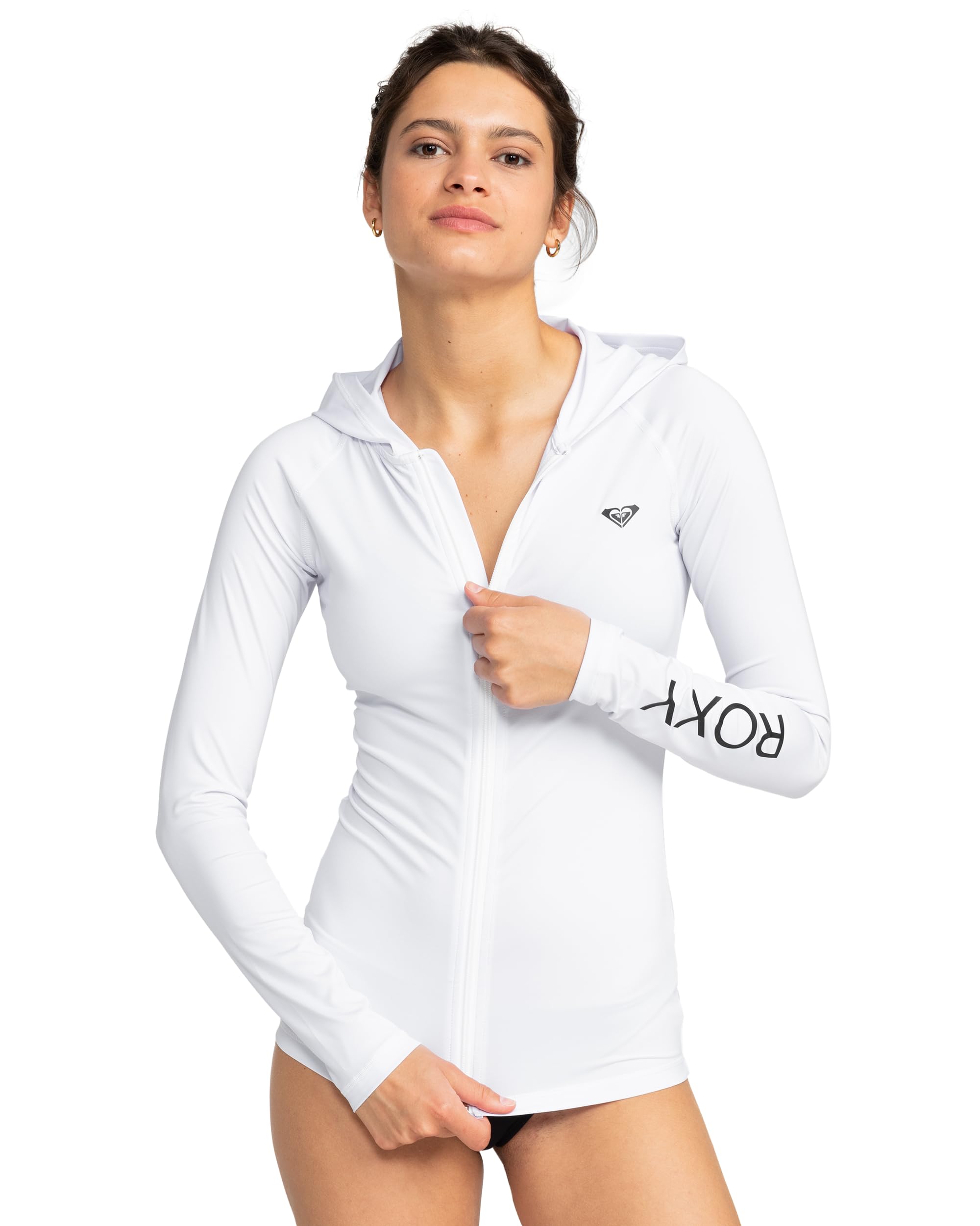 Roxy Zip-up Hooded Rashguard – UPF 50+, Surf, Hiking, Volley, Workout, Yoga, Quick-Dry Shirt Camisetas de protección para Mujer Mujer (Pack de 1)