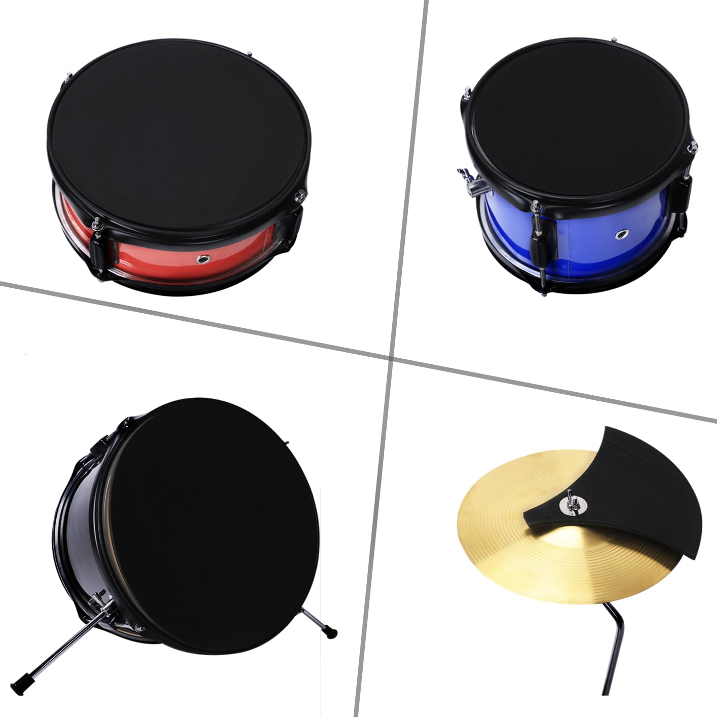 Kinder Schlagzeug Set für Anfänger, von 3-9 Jahren, 14" 3 PC Junior Drum Schlagzeug Kit mit Snare, Tom, Bass Drum, Pedal, Throne, Becken, Drumsticks und Stille Matten(rot, blau, schwarz)