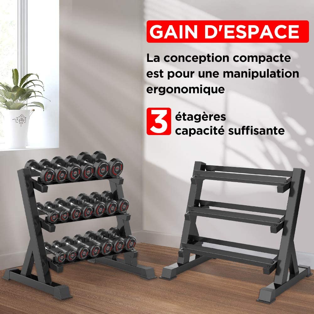 YOLEO Support pour Haltères Ajustables de 3 Niveaux, Stockage d'haltères, Repose Haltères Rack de Rangement pour Musculation à Domicile Max.500KG