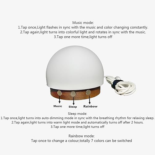 Miniatura 7 de Lámpara de noche LED con base de madera con puerto de carga USB, lámpara de noche, lámpara de mesa regulable con control táctil, 3 modos, para