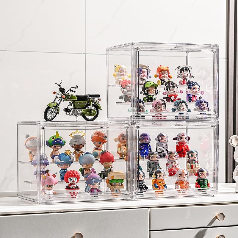 Image of BOHOIDEE 3 Tiers Clear Display Case with Lights, Acrylic Storage Organizers Box with Magnetic Door, Acrylic Dustproof Showcase for Collectibles Action Figure