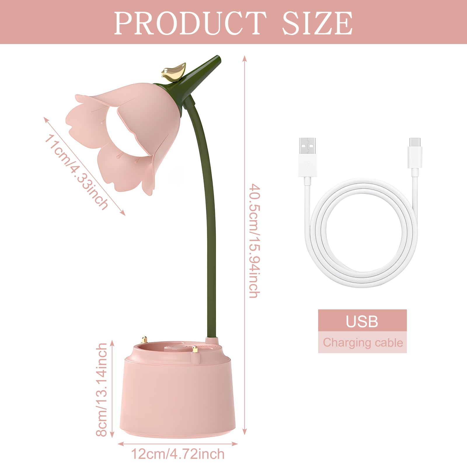 Lampe de Table D'étude Rechargeable Protection des Yeux, Tactile Lampe de Bureau à LED Portable avec Porte-stylo pour Enfants, Lampe de Chevet LED, Lampe de Lecture Dimmable,3 Modes de Couleur (Rose)