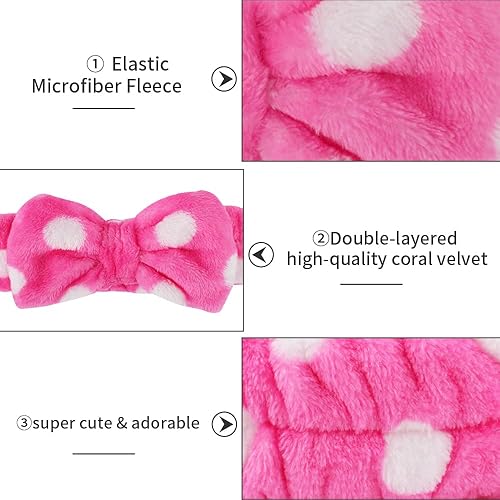 Miniatura 5 de WHAVEL Paquete de 6 diademas de spa, diademas de microfibra con pajarita, diadema de maquillaje facial, diadema elástica suave con lazo para el